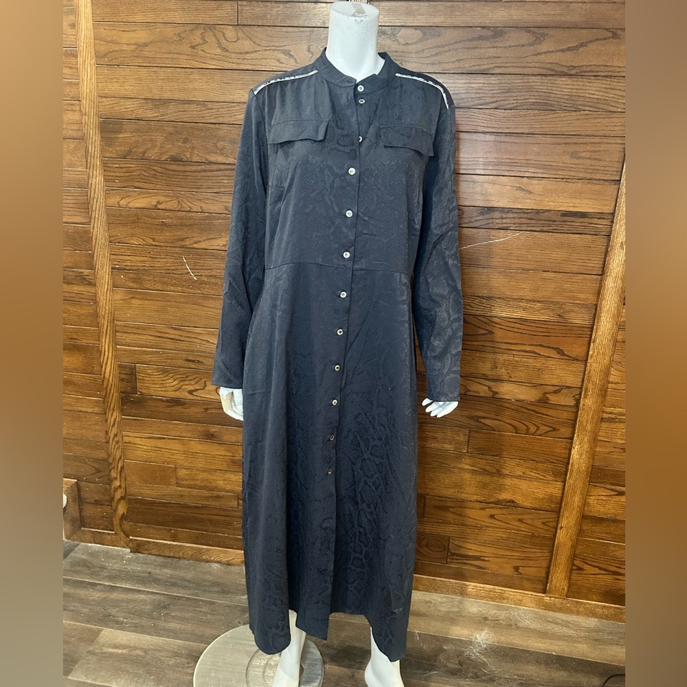 Blue Long Sleeve Mandarin Collar Shirt Dress
